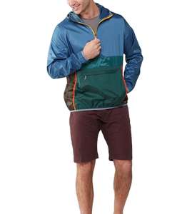 Veste coupe-vent en toile enduite à blocs de couleur à capuche pour homme, demi-zip, légère, respirante, en polyester, poche avant, printemps, extérieur - Product Image 1