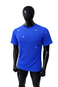 Wholesale Custom Heavyweight Men Allover Rhinestone T Shirts Round Neck Line Custom Logo T Shirts Elastane Black Plain For Men - Product Image 4