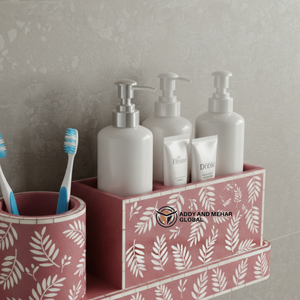 Organizador de Baño de Pared con Incrustaciones de Hueso Rosa de Lujo, Estante de Almacenamiento con Diseño Floral - Product Image 3