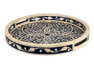 Bandeja con incrustaciones decorativas, bandeja para servir hecha a mano, incrustaciones de hueso de lujo, desayuno de Ramadán, comida, café, té, bandeja decorativa - Product Image 5