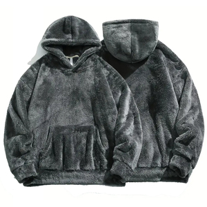 Sudadera con capucha de piel de alta calidad para hombre, jersey de manga larga de color gris, ropa informal, sudaderas con capucha, sudadera con bolsillos de canguro - Product Image 3