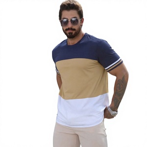 Stylish Men’s Tri-Color Block T-<b>Shirt</b>: Modern Navy, Tan, and <b>White</b> Casual Crew Neck Tee for Everyday Fashion - Product Image 2