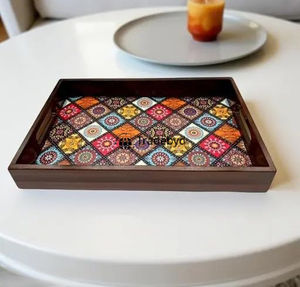 Tradebyd Plateau en bois MDF Plateau de service polyvalent fait à la main pour cuisine bureau à domicile - Product Image 2