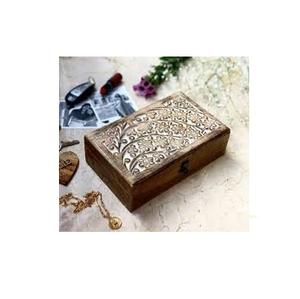 Caja de almacenamiento de madera de mango ecológica rectangular única hecha a mano decoración del hogar con trabajo de tallado intrincado - Product Image 1