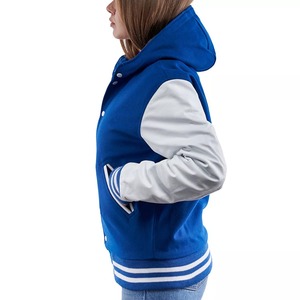 Chaqueta Universitaria Unisex Personalizada Azul y Blanca, Cuello Alto de Piel de Oveja, Impermeable, Ecológica, Estilo Vintage, Ropa Exterior de Béisbol - Product Image 5