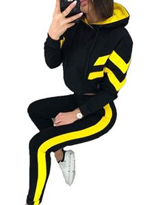 ชุดวอร์มลายทางสำหรับผู้หญิงชุดวิ่งออกกำลังกายแขนยาวมีฮู้ดและกางเกงขายาวสำหรับใส่เล่นกีฬา - Product Image 2