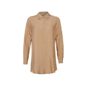 Blusa Elegante de Gasa Beige con Cuello Floral Bordado para Damas - Product Image 1