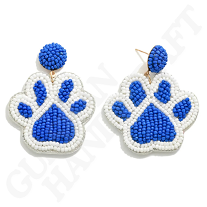 ต่างหูลูกปัดพิมพ์ลายอุ้งเท้าสีดำสีแดงงานแฮนด์เมดต่างหูแฟชั่นวันเกมสำหรับเด็กผู้หญิง - Product Image 4