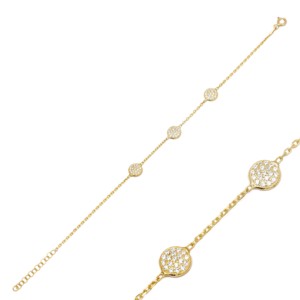 Round Design Shiny Zircon Stone <b>Charm</b> Bracelet Turkish Handmade Wholesale 925 Sterling Silver Jewelry - Product Image 1