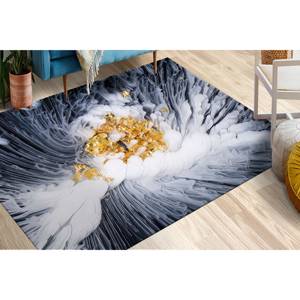 Tapis imprimé de fleurs abstraites dorées et blanches, motif moderne et contemporain, tapis en chenille - Product Image 2