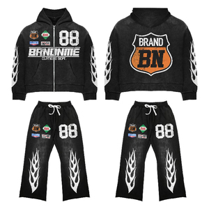 Heavyweight Plus Size Sweat Jogger Pants Track Suit Custom Acid Wash Zip up <b>Hoodie</b> and Flare Sweatpants Set for Men - Product Image 1