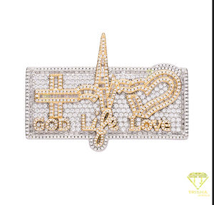 Iced out God is Love colgante Moissanite Bling religioso Dos tonos Dios es amor encanto Diamante Cruz corazón colgante - Product Image 2