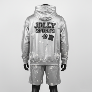 Conjunto de Sudadera con Capucha y Pantalones Cortos para Hombre, 320 GSM, Algodón y Poliéster, Felpa, Gris Plateado, Estilo Urbano, Logotipo Personalizado - Product Image 2