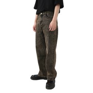 Fábrica personalizada Four Seasons Loose Washed Straight Trend Ins Jeans para hombres - Product Image 5