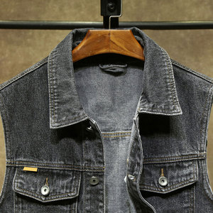 Chaleco Vaquero sin Mangas para Hombre, Estilo Lavado Ácido, Transpirable, Vintage, con Cuello Camisero y Cierre de Botones de Cuerno, 100% Algodón - Product Image 3