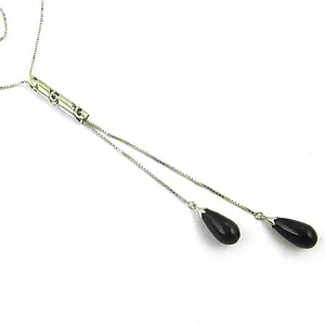 Collier lariat goutte d'eau en argent 925 et onyx, chaîne serpent plaquée rhodium, classique, pour femme, à porter au quotidien - Product Image 2
