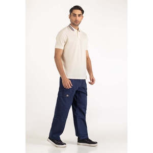 Chemise de golf pour homme, coupe classique, en tricot extensible, infroissable, avec broderie rayée, manches courtes, respirante, 180g, devant - Product Image 3