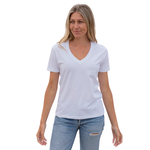 Camiseta Blanca de Manga Corta con Cuello en V para Mujer, 100% Algodón Orgánico Preencogido, Certificado GOTS, Premium, Suave, Transpirable, de Secado Rápido para Verano - Product Image 4