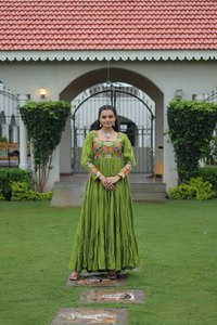 Experience the allure of Trending Gown With <b>Gold</b> Crush <b>Fabric</b> With <b>Sequins</b> & Multi Embroidered work Dupatta - Product Image 5