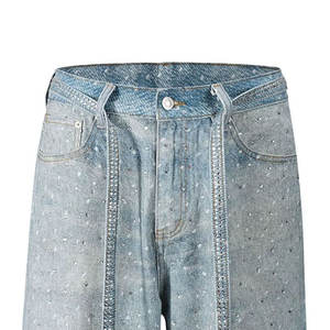 Short en jean avec strass pour hommes, taille moyenne, coupe droite, short en jean en coton décontracté, style de rue, short en jean 100% coton personnalisé - Product Image 4