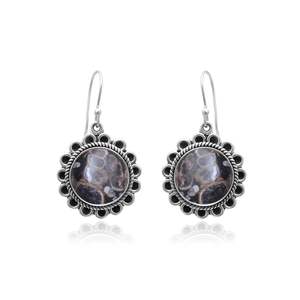 Pendientes de piedras preciosas de ágata Turritella, pendientes de forma redonda de Plata de Ley 925 sólida para mujeres y niñas, Pendientes colgantes, joyería - Product Image 1