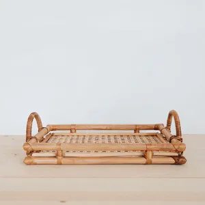 Bandeja de servicio de ratán Natural de alta calidad de fabricación de Vietnam, bastón de madera decorativo en bandejas de base para comida, hoteles, restaurantes - Product Image 6