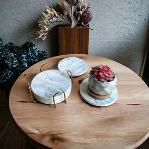 Marble <b>Ceramic</b> <b>Coasters</b> Set Of 6 With Gold Holder - Product Image 5