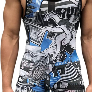 Camiseta de lucha libre de equipo digital sublimación talla grande logotipo personalizado traje de levantamiento de pesas - Product Image 4