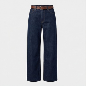Pantalons en jean pour femmes, logo personnalisé, coton de haute qualité, lavé, coupe droite, ample, jambes larges, taille haute, grande taille, pantalon de qualité supérieure - Product Image 1