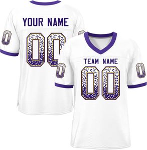 Maillots de football américain imprimés par transfert de chaleur OEM Logo d'équipe personnalisé Numéros nominatifs Vêtements de sport en maille de polyester à séchage rapide - Product Image 3