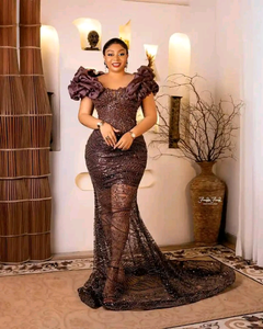 Robe corset africaine élégante de luxe pour femmes, tenue de soirée au sol pour les mariages, les réceptions pour les invités Aso Ebi - Product Image 1