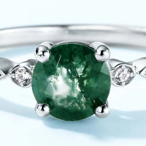Bague de luxe exquise en or et en argent mousse verte aquatique unique pierre d'agate élégante et diamant style de mode de fiançailles fine - Product Image 2