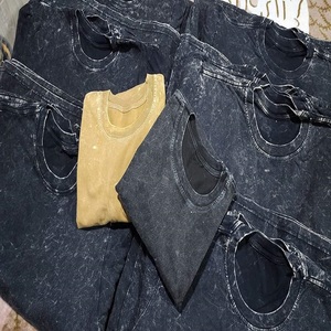 Camiseta de manga corta con copo de nieve lavado multicolor de peso pesado de estilo veraniego, camisetas de talla grande de Color sólido para hombre - Product Image 4