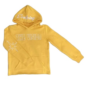Pull à capuche jaune vieilli brodé avec logo personnalisé Streetwear vêtements d'hiver en éponge française pour hommes sweats à capuche à bords coupés - Product Image 1