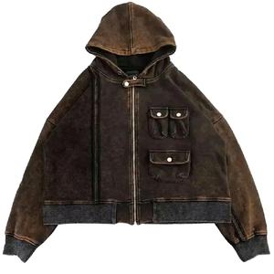 Sweat à capuche vintage en molleton à fermeture éclair pour homme Mélange de coton/polyester Streetwear lourd Surdimensionné Hiver Anti-rétrécissement Logo personnalisé - Product Image 4