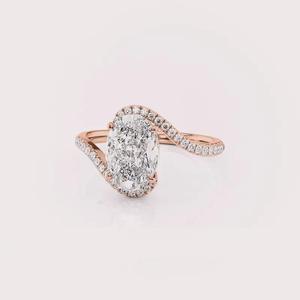 IGI Certified Oval Cut Lab Grown Diamond <b>Split</b> Shank Engagement-Wedding <b>Ring</b> with Hidden Halo in 14K Rose / White & Yellow Gold - Product Image 4