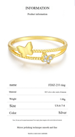 Design Minimal Accessoires Bijoux en Argent Sterling 925 Zircon Personnalisé 18k Glod Double Papillons Charme Anneaux Moissanite