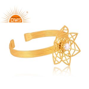 Meilleure vente en argent sterling plaqué or 18 carats perle naturelle manchette bracelet demi-bijoux fins pour femme cadeau pour elle - Product Image 2