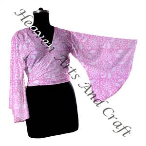 2025 nouvelle Collection d'été coton court Wrap cravate haut dames porter des manches cloche haut pour la plage tenue de fête - Product Image 6