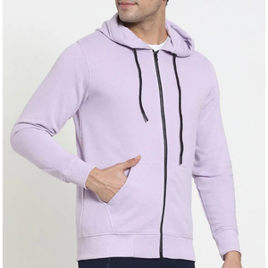 Sweat à capuche zippé personnalisé en coton molletonné 400 g/m² pour homme, couleur lavande, veste zippée, sweat-shirt streetwear, fabricant - Product Image 2