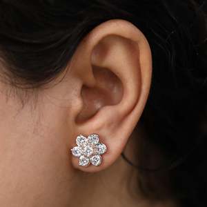 Floral Lab Grown Diamond Stud <b>Earrings</b> with <b>Screw</b> <b>Back</b> and Push <b>Back</b> Closures ER14204 - Product Image 3
