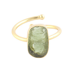 Nouvelle mode anneaux en pierre de Moldavite brute naturelle de haute qualité ravissant plaqué or fait à la main ouvert anneaux réglables cadeau pour elle - Product Image 5