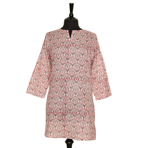 VENTE Haut long KURTA Style 9 Design géométrique rouge et gris 100% Coton léger Col en V Manches longues Tunique Haut Cadeau pour elle - Product Image 1