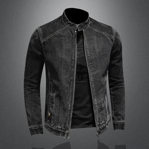 Veste Bomber Vintage de haute qualité pour hommes noir col montant Moto Biker Denim manteau vêtements d'extérieur en toile de coton noir Denim - Product Image 4
