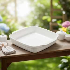 COTC22 - Juego de Platos para Hornear de Cerámica Blanca (25x22cm), Vajilla de Porcelana Resistente y Segura para Fiestas en Casa, Bodas, Diseño Cuadrado Moderno - Product Image 3