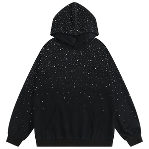 เสื้อฮู้ดดี้ครอปผ้าฝรั่งเศสเทอร์รี่คอตตอนพิมพ์ลายสกรีนสตรีทแวร์แบบยูนิเซ็กซ์ ขอบตัดดิบ ล้างสีแบบสโตนวอช ประดับคริสตัล สำหรับผู้ชาย - Product Image 6