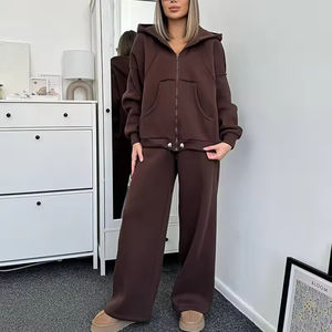 Conjunto Deportivo Personalizado para Mujer, de Peso Pesado, con Cremallera, Diseño Moderno, Holgado, de Dos Piezas, Sudadera con Capucha y Pantalones Deportivos - Product Image 6