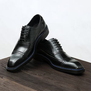 Chaussures en cuir avec empiècements élastiques et talon résistant à l'usure, chaussures à lacets pour hommes, chaussures habillées - Product Image 1
