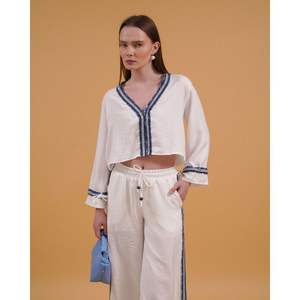 Camisas de Mezclilla a Rayas al por Mayor para Mujer, Blusas Elegantes para Uso Casual o Profesional - Product Image 1