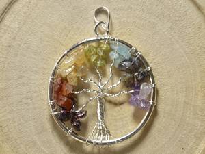 Ronde Sept Chakra Arbre de Vie Pierre Précieuse Fil Enroulé Argent Plaqué À La Main Lâche Cabochon Pierre Pendentif Guérison Cristal Lot - Product Image 5